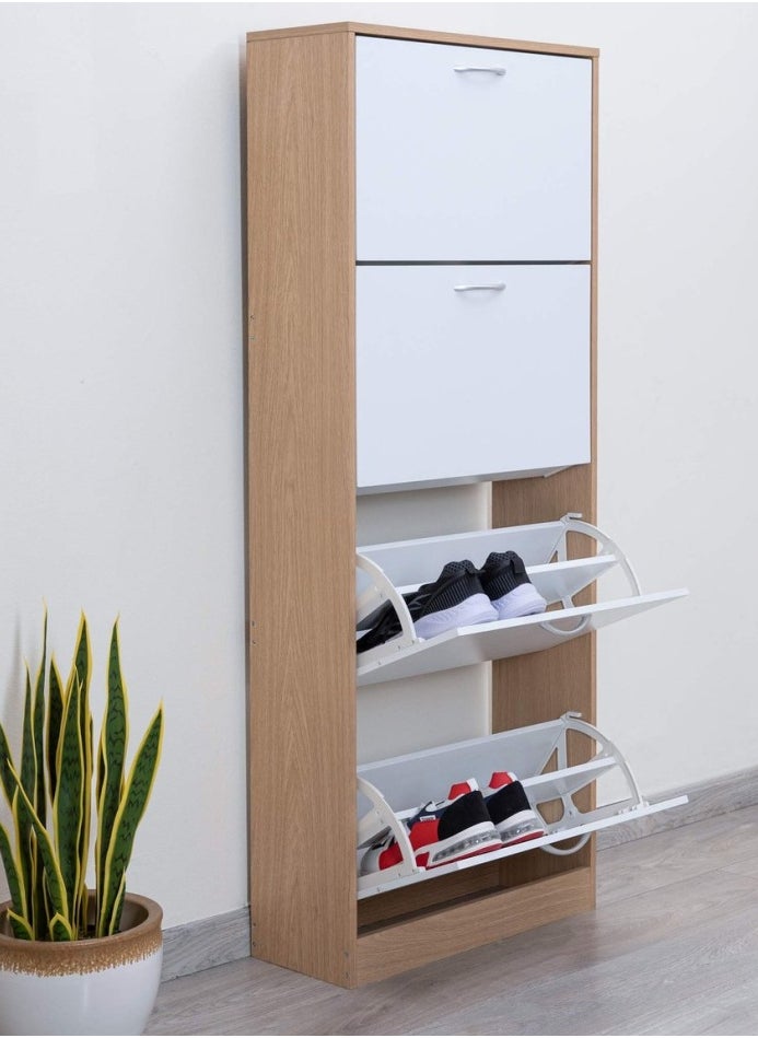 Pan Home حامل أحذية ويتمور 24 زوجًا مع 4 أدراج - أبيض وطبيعي  - Image 2