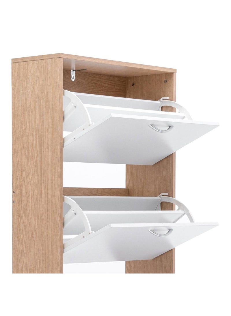 WHITMOR SHOE RACK 24 PAIRS WITH 4 DRAWER - WHITE & NATURAL