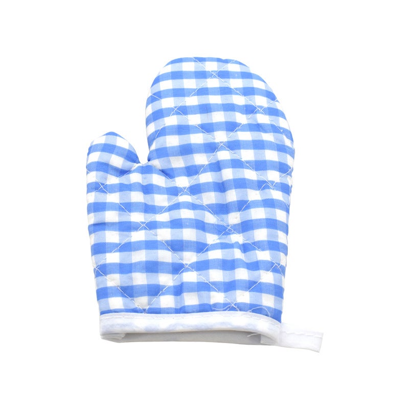 New Red Plaid Child Microwave Oven Heat Resistant Gloves light blue lattice 