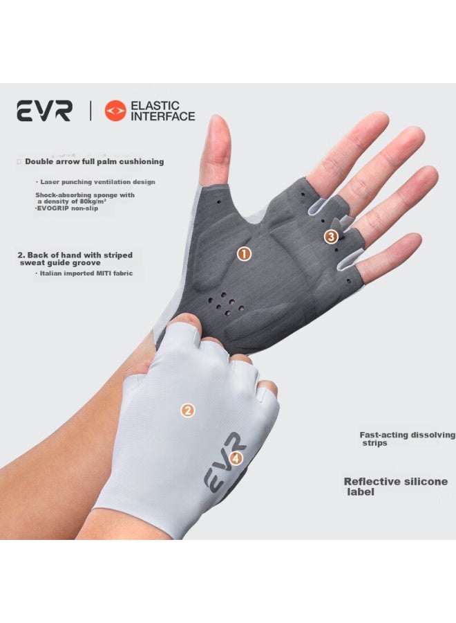 Evr Double Arrow Cycling Gloves, Miti Fabric, Half-finger, Summer Shock-absorbing Short Finger, Gray, Size L - Image 4