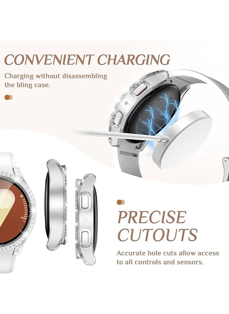 X-level Case Designed for Samsung Galaxy Watch 7 Screen Protector 40mm Accessories - Glitter Diamond Protective Face Cover with Tempered Glass Film  - Image 5