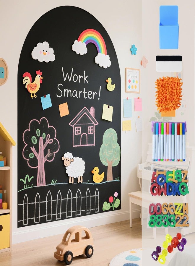WUPIOS Magnetic Wall Decal Arch Chalkboard Adhesive Blackboard Magnetic Wallpaper Chalk Board for Home Playroom Classroom 40x32 inch Black - Image 1