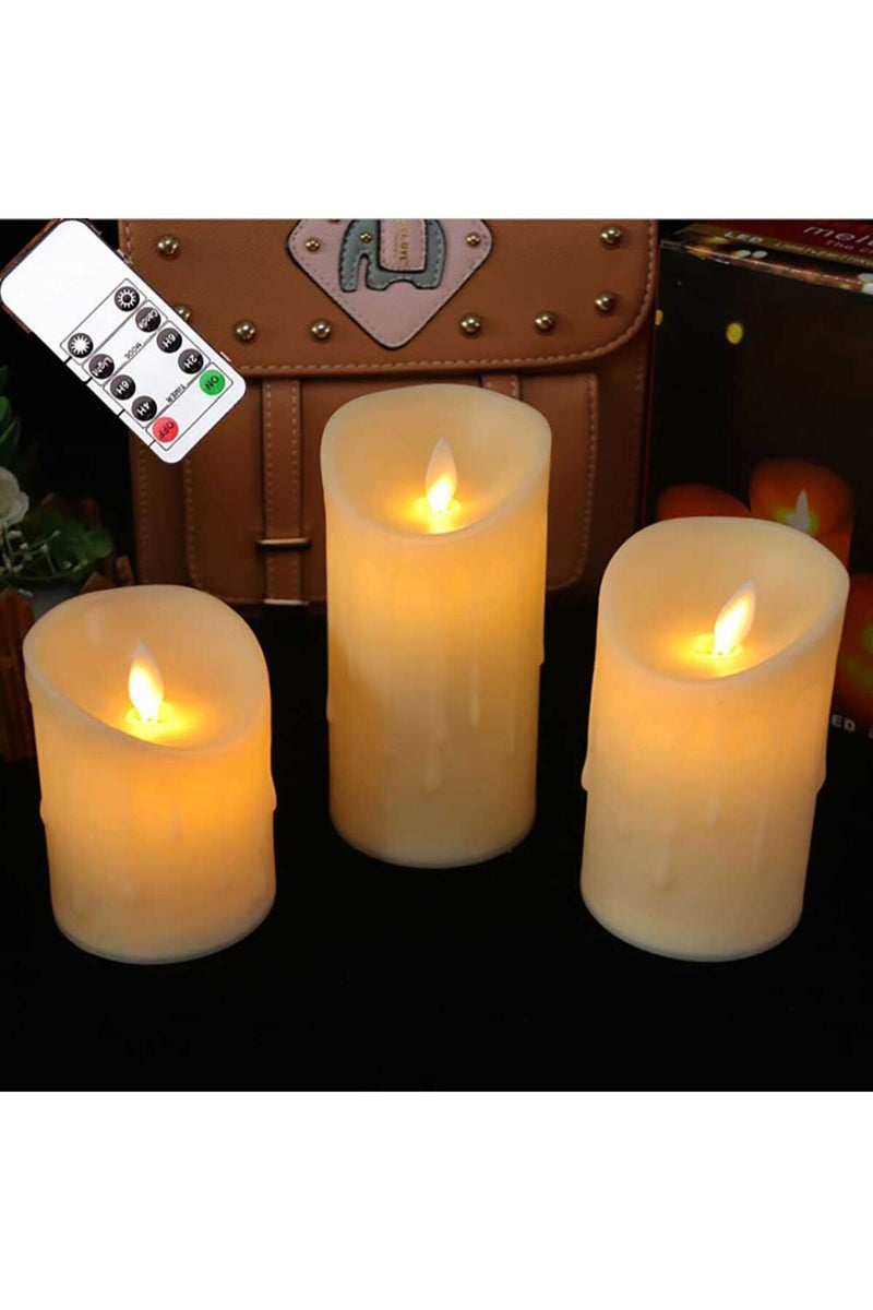 Type A Pack of 3 Remote Control Moving Wick LED Decorative Candles , Battery Dancing Wedding Pillar