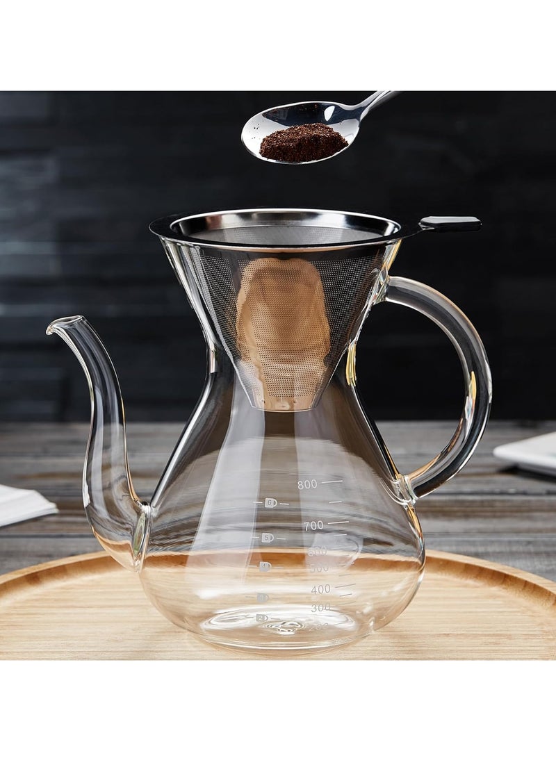 MissTiara Pour Over Coffee Maker with Stainless Filter , Thickened Heat-Resistant Borosilicate Glass Pour Over Coffee Dripper, Stovetop Safe 800ml Suitable for the whole family  - Image 2