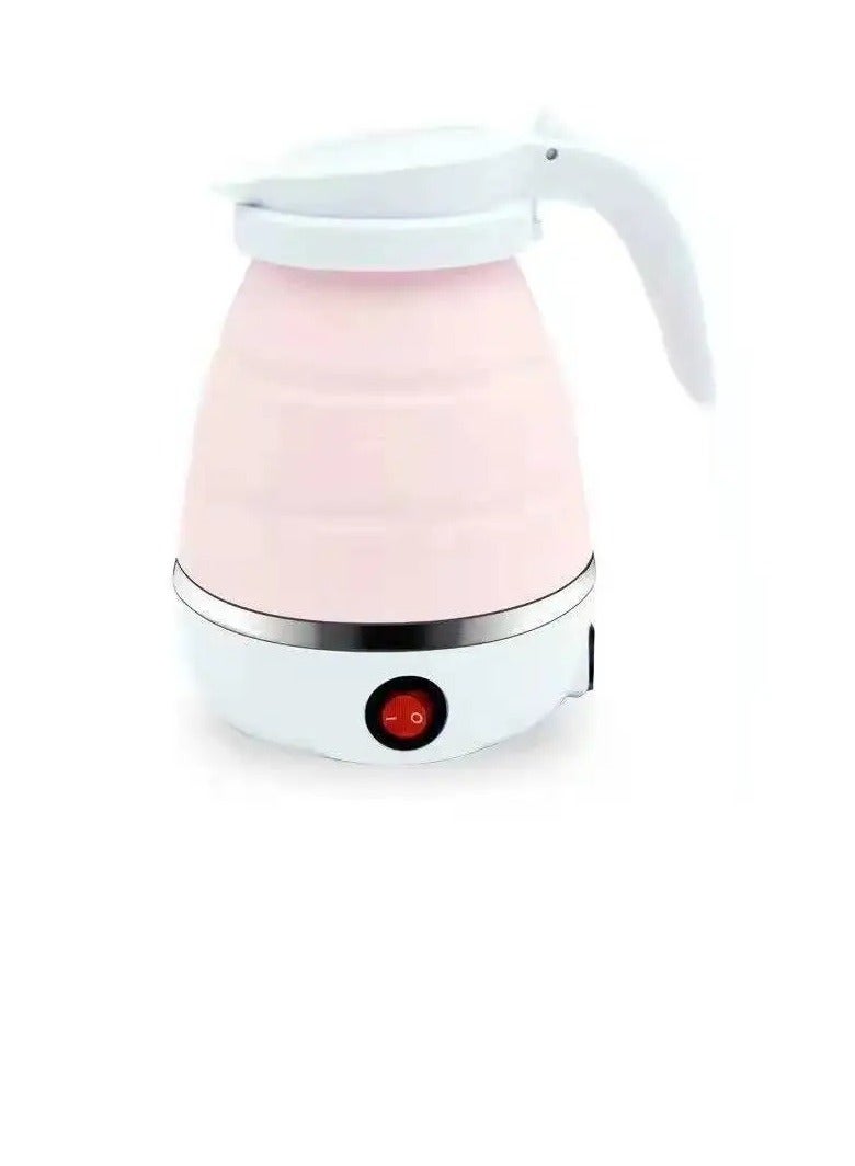 AROAQ Foldable Kettle, Mini Portable Electric Kettle, Leak Proof Stainless Steel Quick Boiling Kettle, Silicone Collapsible Heating Water Boiler Tea Pot For Home Camping Outdoor Travel, (Pink) 