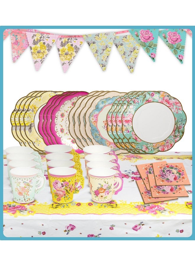Talking Tables Floral Afternoon Tea Party Decorations for 16 Guests Disposable Tableware Set Pretty Paper Plates Napkins, Teacups, Bunting Tablecloth for Birthday, Mother's Day, Baby Shower, Made by Talking Tables - Image 1