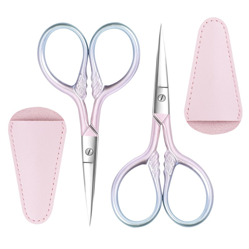 TaShow 2 Pcs Eyebrow Scissors for Women, Professional Grooming Mini Scissors with Stainless Steel Straight Tip, 3.5 Inch Pink Small Scissors Beauty for Facial Hair, Eyebrows, Beard, Ear, Nose, Moustache - Image 1