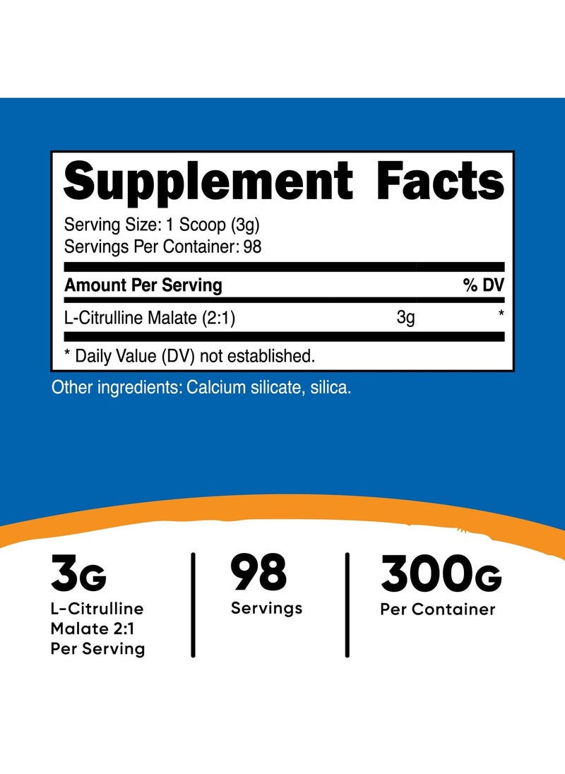 Nutricost - L-Citrulline Malate 2:1 3G L-Citrulline Malate 2:1 Per Serving, 98 Servings, 300G Per Container, Unflavored Net Wt. 10.7 (300 G), Dietary Supplement - Image 1