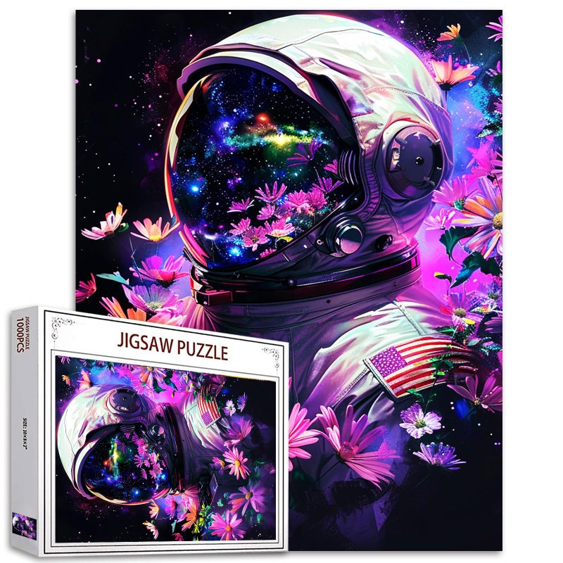 Aihonmin American Astronaut NASA Jigsaw Puzzles for Adults 1000 PiecesPurple Spaceman Jigsaw Puzzle Art 20 x 27 Inches Colorful DIY Puzzles for Home Decoration Family Puzzle Perfect for Game Nights - Image 3