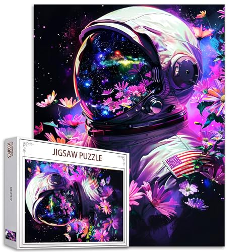 Aihonmin American Astronaut NASA Jigsaw Puzzles for Adults 1000 PiecesPurple Spaceman Jigsaw Puzzle Art 20 x 27 Inches Colorful DIY Puzzles for Home Decoration Family Puzzle Perfect for Game Nights - Image 1