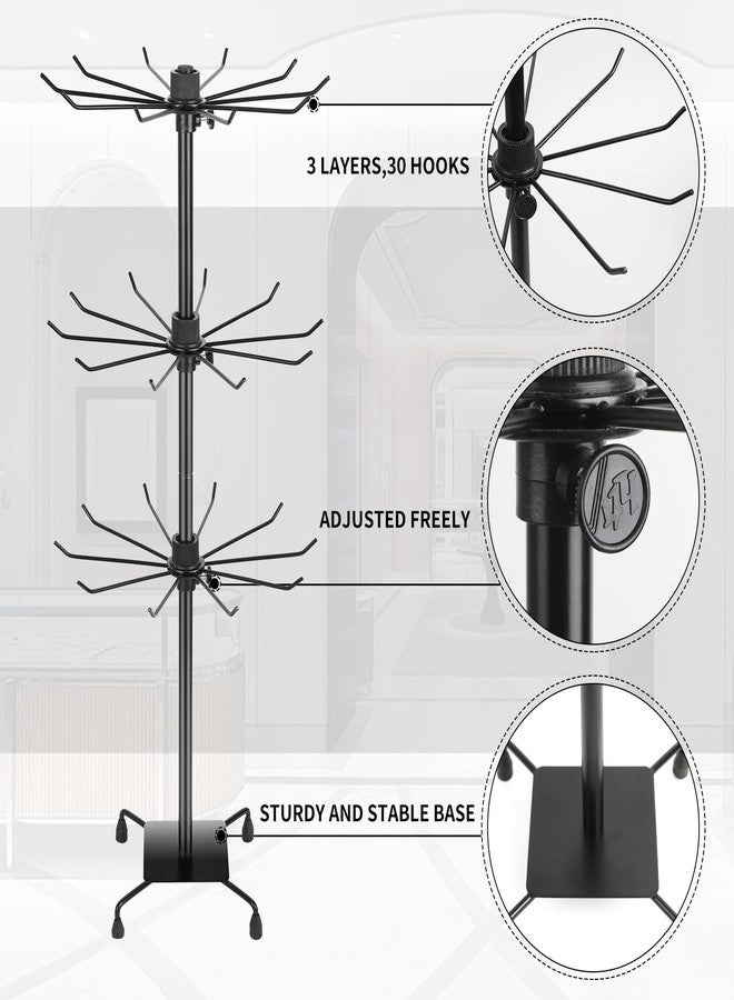 bahforam 3 Tier Spinner Display Rack Retail Display Stand Metal Rotating Display Rack for Jewelry Keyring Socking HatsToys，Movable Shop Spinner，Adjustable height， Black,Pack of 2 - Image 3