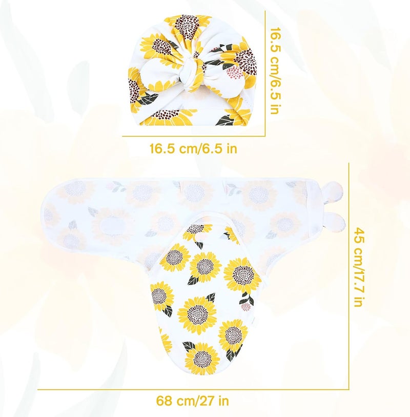 Cinaci 2 Pack Soft Cotton Baby Receiving Swaddle Blankets Wraps Sleep Sacks with Matching Bow Newborn Nursery Bow Hats Caps Beanies Bonnets for Baby Girls Boys Newborns Infants (Multicolor S8) - Image 4