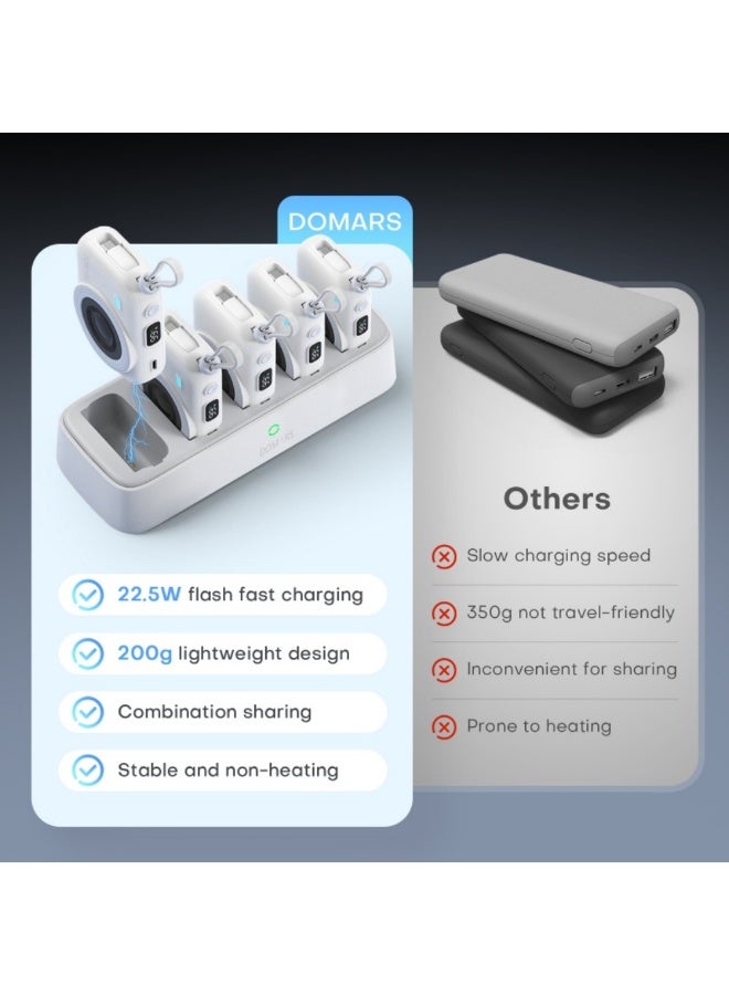 Domars Family Shared Magnetic Power Bank Set with Charging Dock | 5 X 10000mAh Portable Charger with Built-in Cables Lightning and Type-C & 15W Wireless Fast Charging For iphone X XS XR 11 12 13 14 15 16 17 Pro Max | LED Display | Airport Friendly Home & Travel Etc (Black) - Image 5