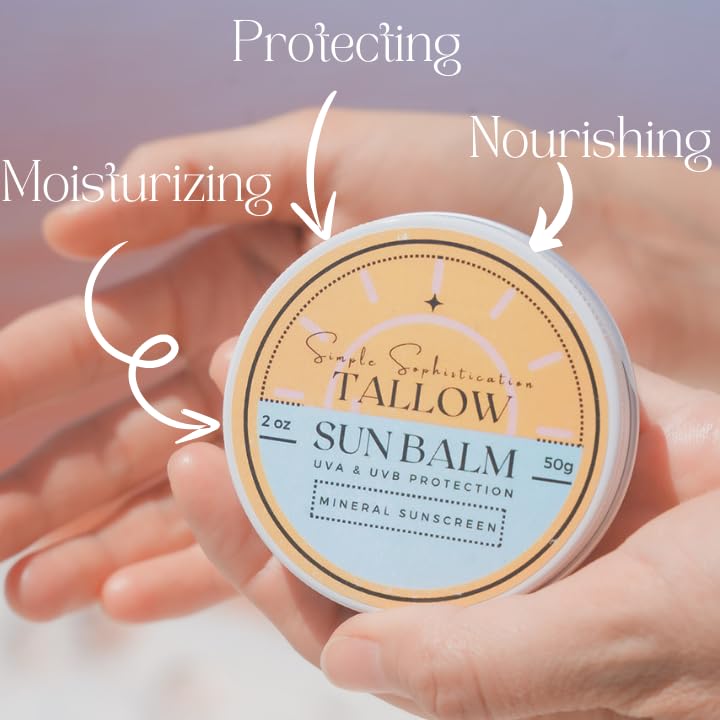 Simple Sophistication Tallow Sun Balm- with grassfed beef tallow, castor oil, zinc oxide | Mineral Sunscreen | Natural, Organic | Reef Safe, Ocean Friendly | Spf 30 - suitable for sensitive skin (2 oz) (Medium) - Image 2