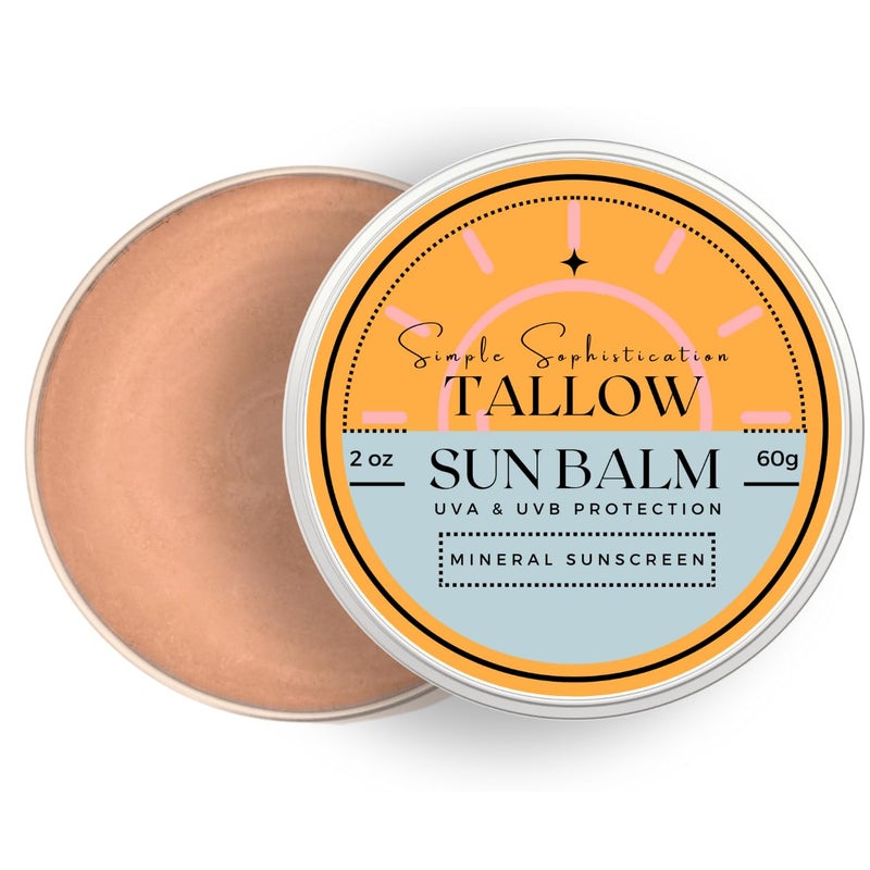 Simple Sophistication Tallow Sun Balm- with grassfed beef tallow, castor oil, zinc oxide | Mineral Sunscreen | Natural, Organic | Reef Safe, Ocean Friendly | Spf 30 - suitable for sensitive skin (2 oz) (Medium) - Image 1