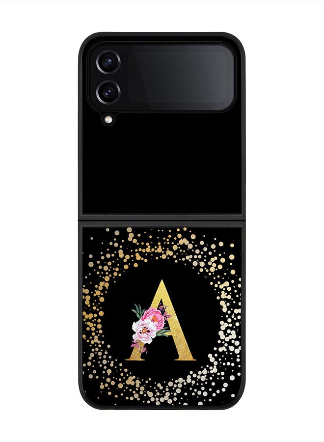 Stylizedd Rugged Black edge case for Samsung Galaxy Z Flip4, Soft Flexible Phone case Custom Monogram Initial Letter Floral Pattern Alphabet - A (Black) - Image 1