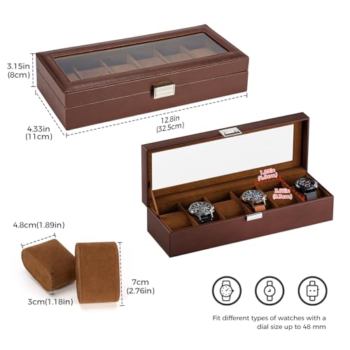 ProCase Watch Box for Men, 6 Slot Mens Watch Case, Watch Storage Watch Holder Organizer for Men, Watch Display Case With Glass Lid -6 Slot, Espresso - Image 5
