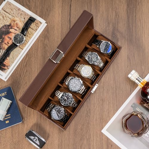ProCase Watch Box for Men, 6 Slot Mens Watch Case, Watch Storage Watch Holder Organizer for Men, Watch Display Case With Glass Lid -6 Slot, Espresso - Image 2