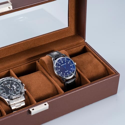 ProCase Watch Box for Men, 6 Slot Mens Watch Case, Watch Storage Watch Holder Organizer for Men, Watch Display Case With Glass Lid -6 Slot, Espresso - Image 4