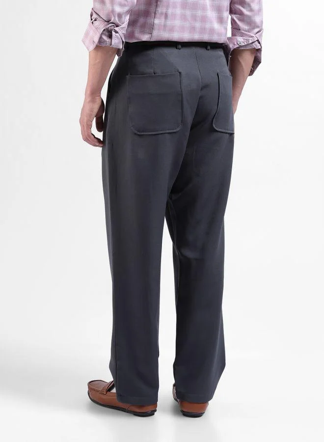 The Indian Garage Co Men Loose Fit Solid Cross Pocket Mid-Rise Trousers