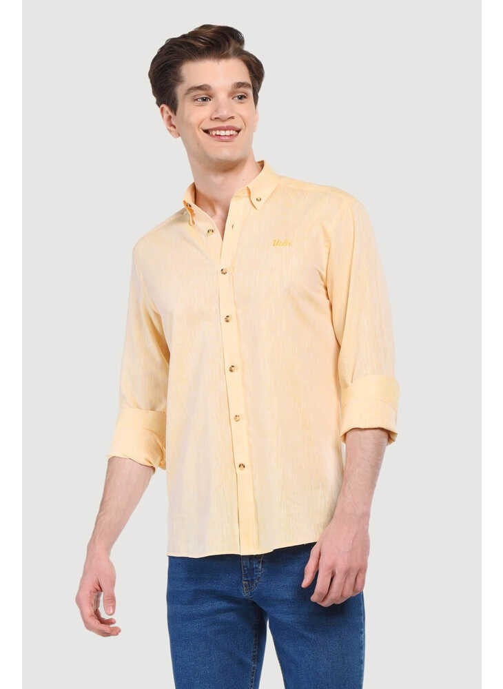 UCLA Jacquez Yellow Linen Embroidered Standard Men's Shirt  - Image 1