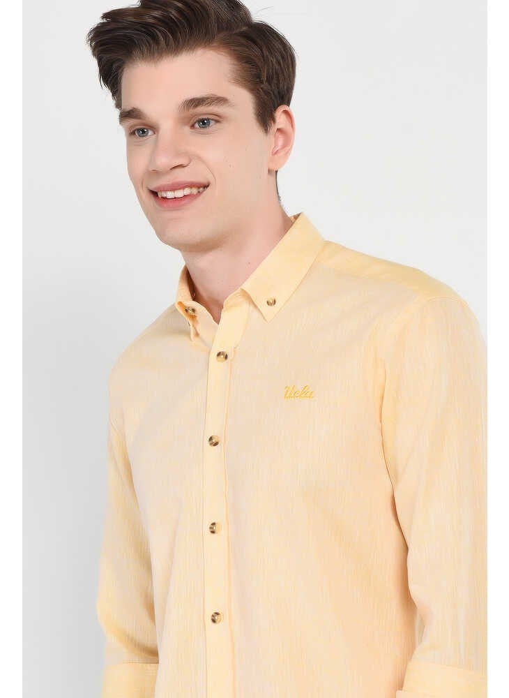 UCLA Jacquez Yellow Linen Embroidered Standard Men's Shirt  - Image 2
