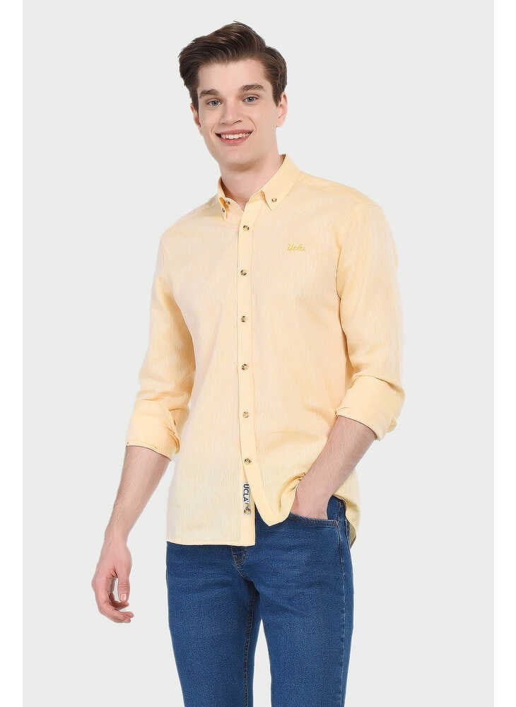 UCLA Jacquez Yellow Linen Embroidered Standard Men's Shirt  - Image 3