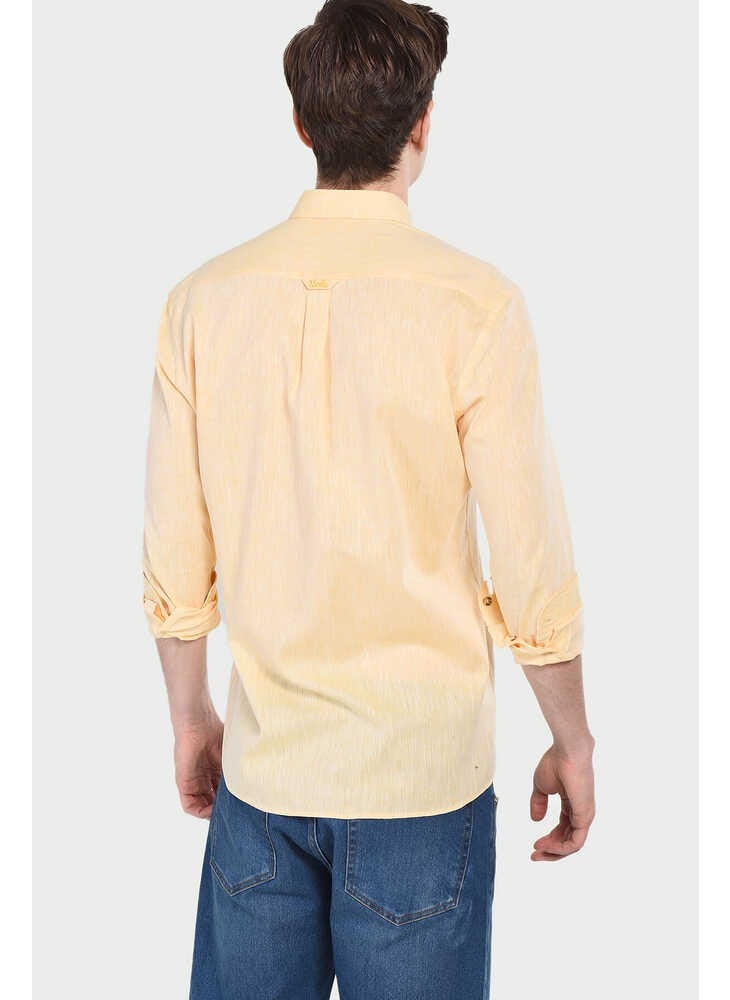 UCLA Jacquez Yellow Linen Embroidered Standard Men's Shirt  - Image 4
