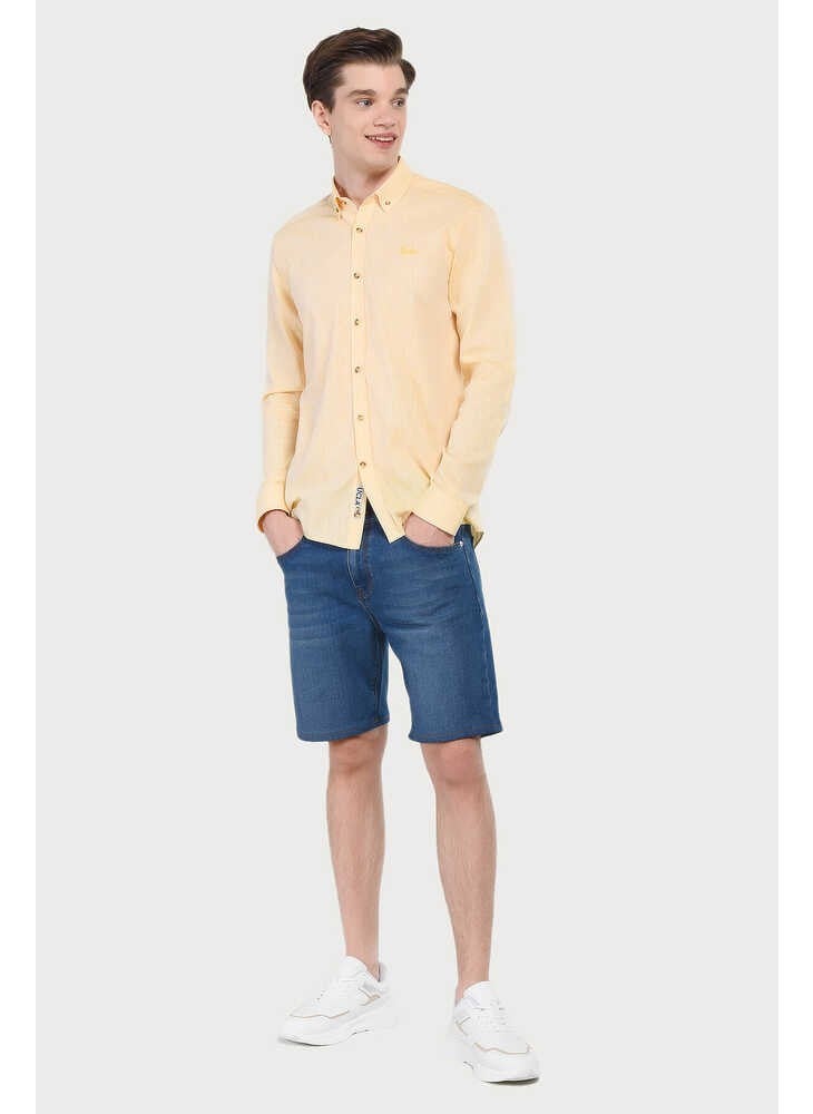 UCLA Jacquez Yellow Linen Embroidered Standard Men's Shirt  - Image 5