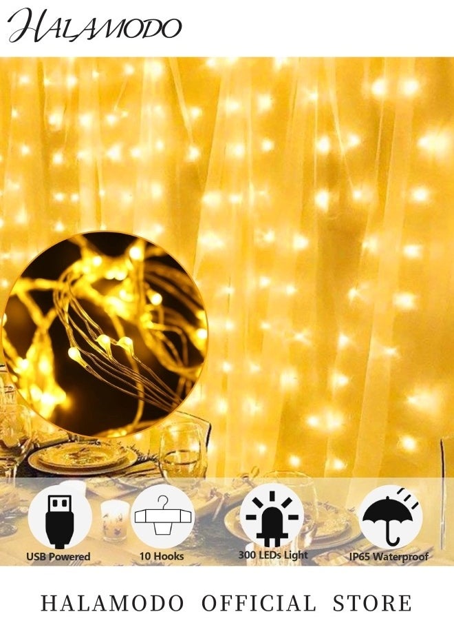Generic - 300 LED Curtain Lights 9.8ft x 9.8ft Fairy Lights with 8 Modes String Hanging Lights Flexible Led Curtain Lights with Hooks & Remote Control for Indoor Room & Wedding & Party Backdrop Decor - Image 1