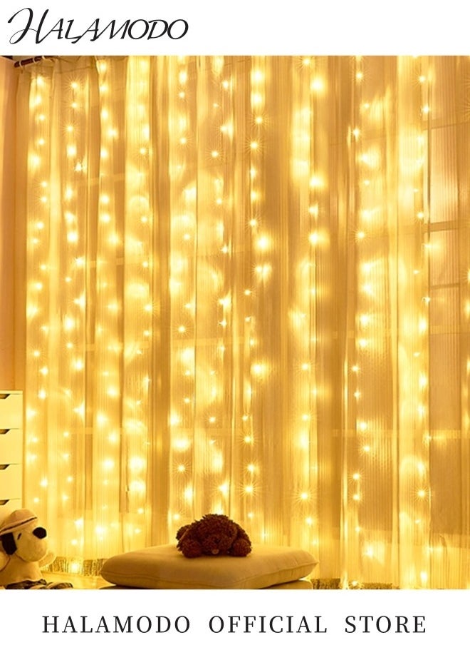 Generic - 300 LED Curtain Lights 9.8ft x 9.8ft Fairy Lights with 8 Modes String Hanging Lights Flexible Led Curtain Lights with Hooks & Remote Control for Indoor Room & Wedding & Party Backdrop Decor - Image 1