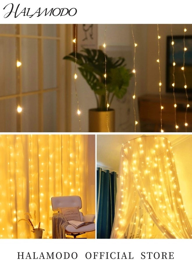 Generic - 300 LED Curtain Lights 9.8ft x 9.8ft Fairy Lights with 8 Modes String Hanging Lights Flexible Led Curtain Lights with Hooks & Remote Control for Indoor Room & Wedding & Party Backdrop Decor - Image 1