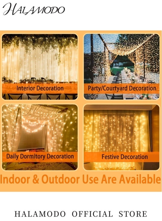Generic - 300 LED Curtain Lights 9.8ft x 9.8ft Fairy Lights with 8 Modes String Hanging Lights Flexible Led Curtain Lights with Hooks & Remote Control for Indoor Room & Wedding & Party Backdrop Decor - Image 1