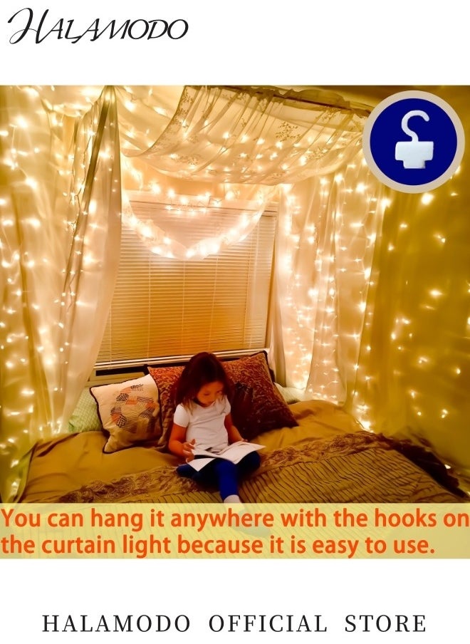 Generic - 300 LED Curtain Lights 9.8ft x 9.8ft Fairy Lights with 8 Modes String Hanging Lights Flexible Led Curtain Lights with Hooks & Remote Control for Indoor Room & Wedding & Party Backdrop Decor - Image 1
