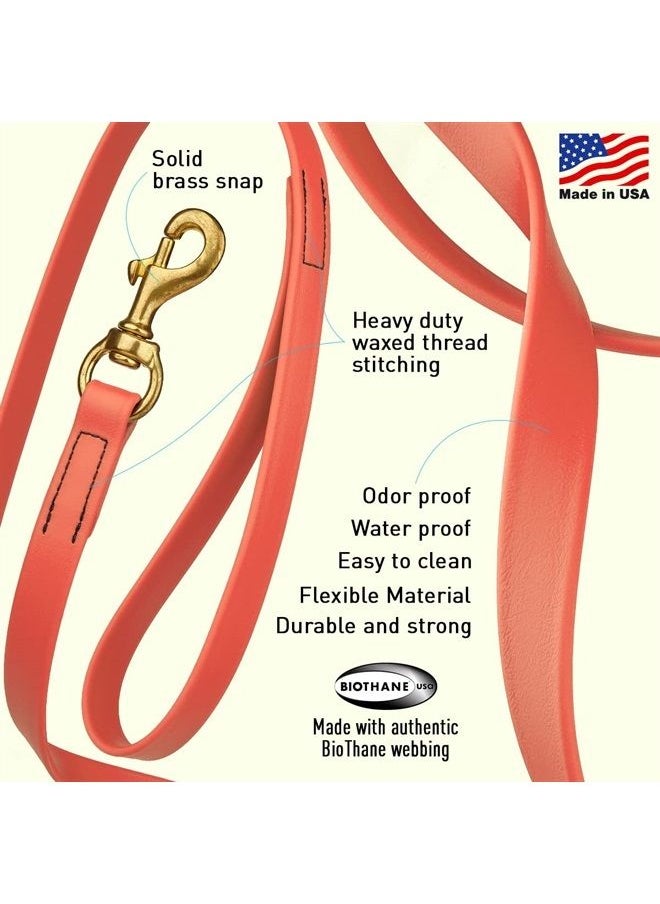 Viper Biothane K9 Working Dog Leash Waterproof Lead for Tracking Training Schutzhund Odor-Proof Long Line with Solid Brass Snap for Puppy Medium and Large Dogs 6ft, Coral  - Image 1