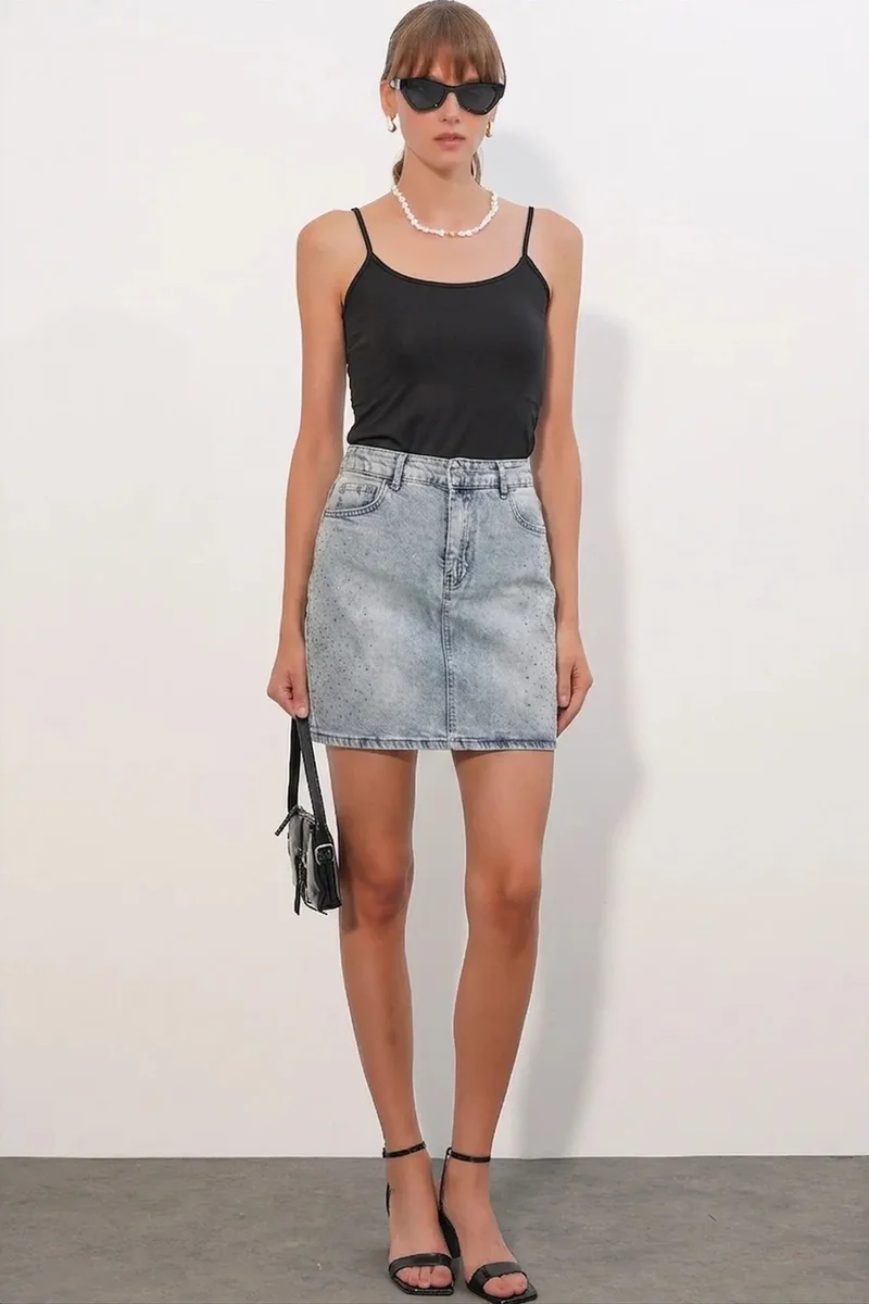 بيغ دارت BDART High-Waist Polka Dot Denim Mini Skirt