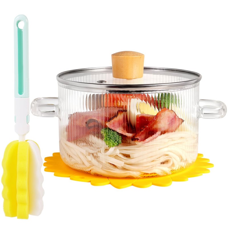 CZZGSM Clear Glass Cooking Pot With Lid And Brush On Stove - 1.5L(51oz) Borosilicate Glass Simmer Pot With Cover - Glass Cookware Stovetop Pot Set For Pasta Noodle, Soup, Milk - Image 1