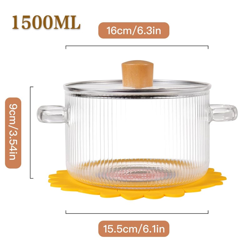 CZZGSM Clear Glass Cooking Pot With Lid And Brush On Stove - 1.5L(51oz) Borosilicate Glass Simmer Pot With Cover - Glass Cookware Stovetop Pot Set For Pasta Noodle, Soup, Milk - Image 2