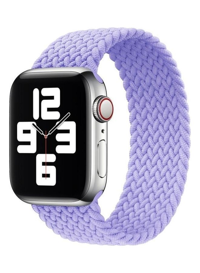 NIBEMINENT Metal Head Braided Nylon Solid Colour Replacement Strap Watchband For Apple Watch Series 7/6/5/4/3/2/1/SE 45/44/42mm Light Purple  - Image 2