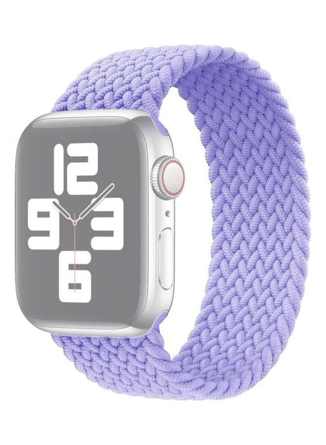 NIBEMINENT Metal Head Braided Nylon Solid Colour Replacement Strap Watchband For Apple Watch Series 7/6/5/4/3/2/1/SE 45/44/42mm Light Purple  - Image 1