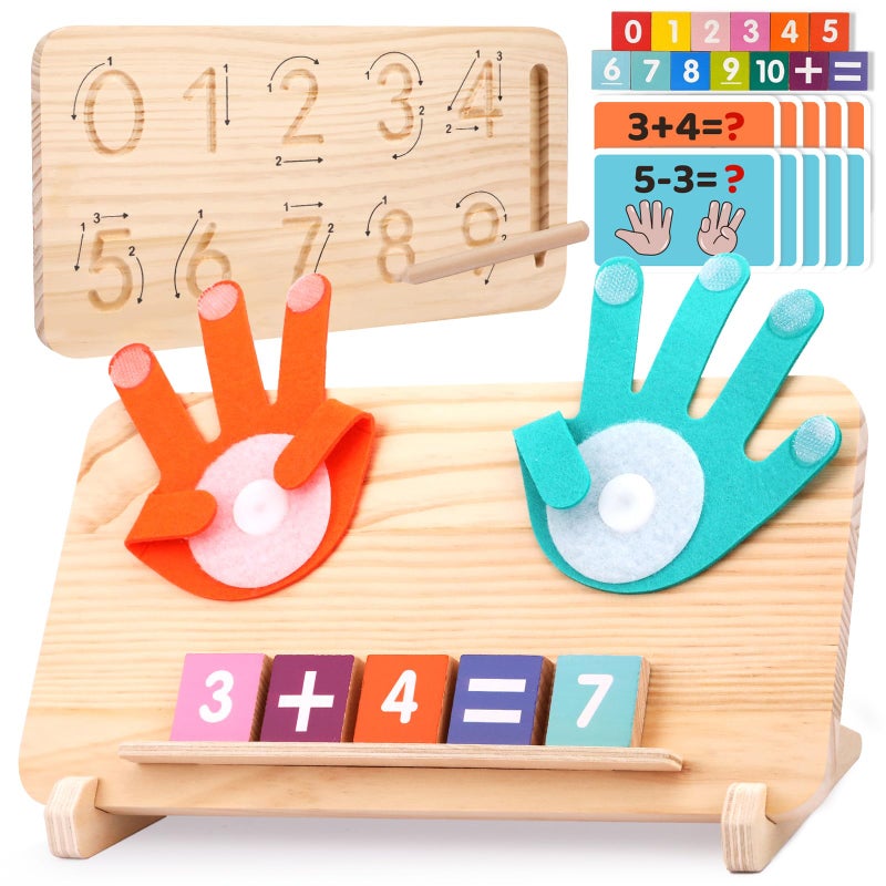 JAiiMen Montessori Learning Toys For Toddlers 2-4  Double-Sided Finger Counting & Number Tracing Board  Colorful Number Blocks  Solid Pine Wood Educational Math Toy For Kids Boys Girls Ages 1 3 5 Year Old - Image 1