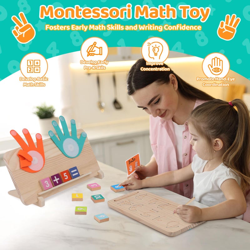 JAiiMen Montessori Learning Toys For Toddlers 2-4  Double-Sided Finger Counting & Number Tracing Board  Colorful Number Blocks  Solid Pine Wood Educational Math Toy For Kids Boys Girls Ages 1 3 5 Year Old - Image 3