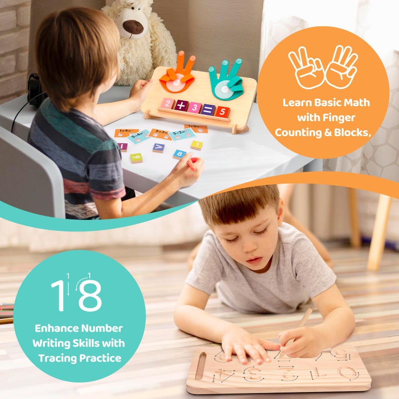 JAiiMen Montessori Learning Toys For Toddlers 2-4  Double-Sided Finger Counting & Number Tracing Board  Colorful Number Blocks  Solid Pine Wood Educational Math Toy For Kids Boys Girls Ages 1 3 5 Year Old - Image 5