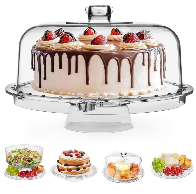 HBlife Cake Stand with Acrylic Dome Cover (12.2"), Multifunctional Serving Cookie Platter Punch Bowl and Cake Plate for Dessert Table Display for Parties (6 Uses) - Image 1