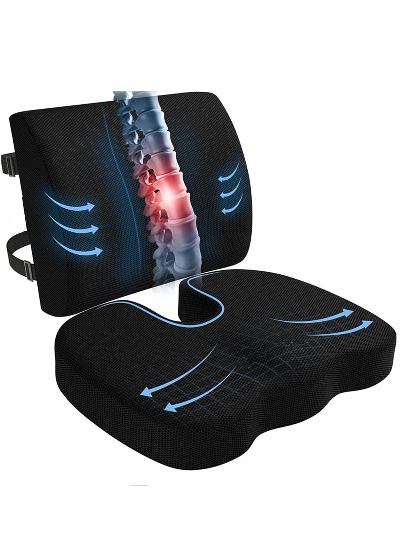 Back Seat Cushion Car Seat Office Chair Cushions Sciatica u0026 Back Coccyx Tailbone Pain Relief Chair Pad, Memory Foam Lumbar Support Pillow for Computer Desk, Wheelchair, Driving (Black) - Image 1