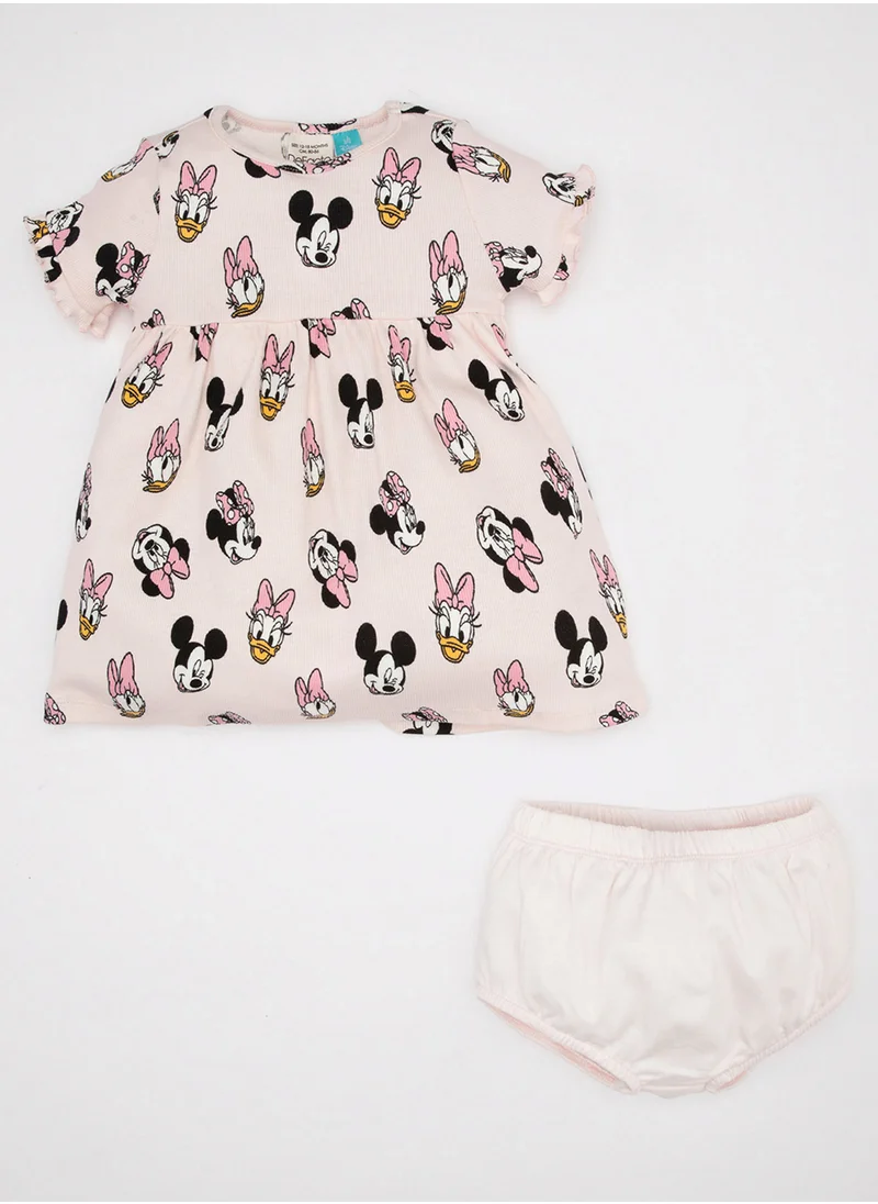 DeFacto Disney Mickey & Minnie Ribbed Short Sleeve Dress And Bloomers 2-Piece Set