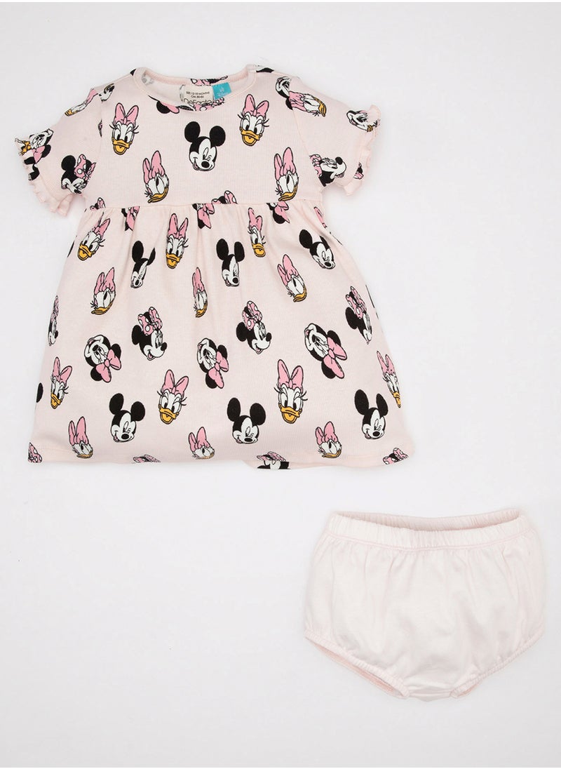 DeFacto Disney Mickey & Minnie Ribbed Short Sleeve Dress And Bloomers 2-Piece Set  - Image 1