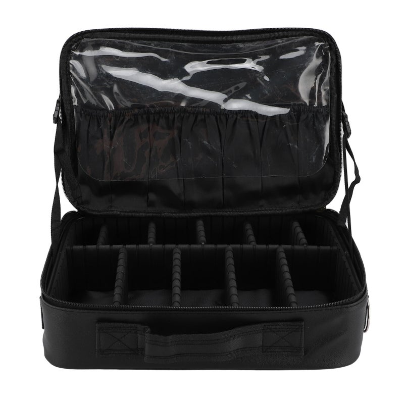 Makeup Bag with Mirror and Light 3 Color Temperatures Adjustable Divider Rechargeable Dimming LED Cosmetic Train Case Black - Image 3