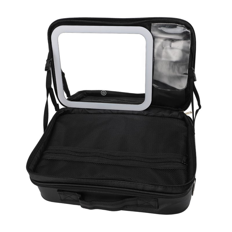 Makeup Bag with Mirror and Light 3 Color Temperatures Adjustable Divider Rechargeable Dimming LED Cosmetic Train Case Black - Image 5