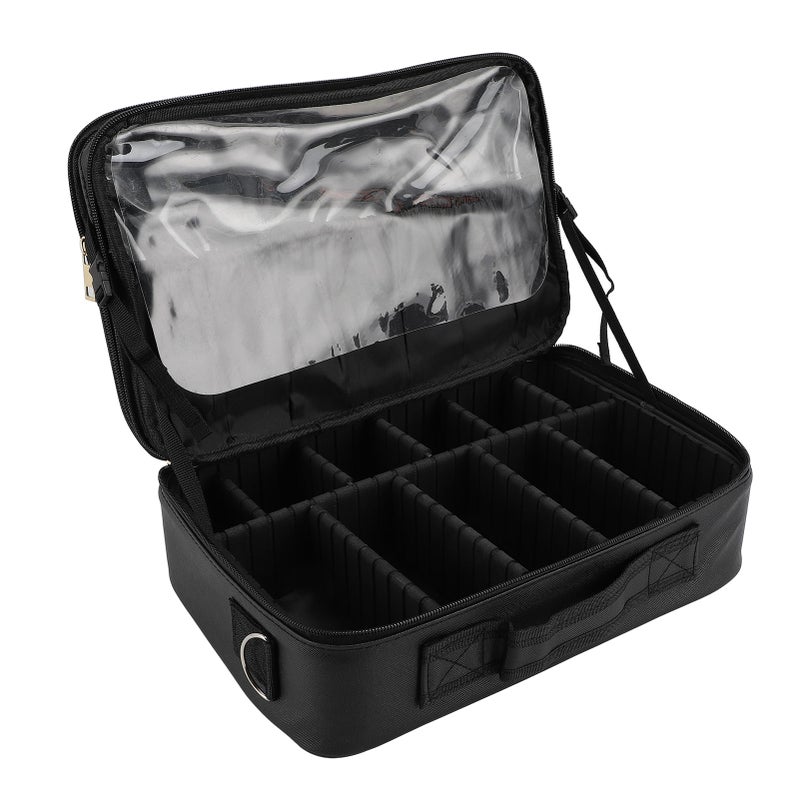 Makeup Bag with Mirror and Light 3 Color Temperatures Adjustable Divider Rechargeable Dimming LED Cosmetic Train Case Black - Image 2